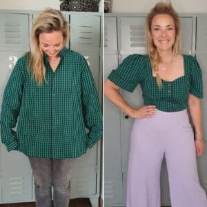 REFEBULOUS 2025 Inspiratie Blouse upcycling - voor en na foto van een oude blouse geupcycled naar een mooi topje